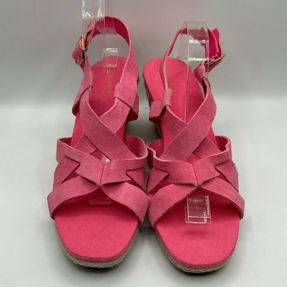 Cole Haan Pink Crystal Wedge Leather Espadrille Ankle Strap Sandals Size 9 New!